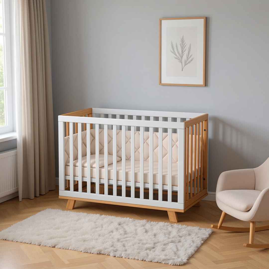 Dětská postýlka Lussi Gekko Kids 120x60. Bílá / Přírodní Buk